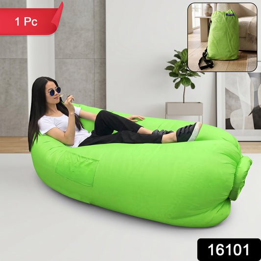 Wukusy inflatable lounger air sofa in vibrant colors, lightweight design, suitable for outdoor relaxation and camping.