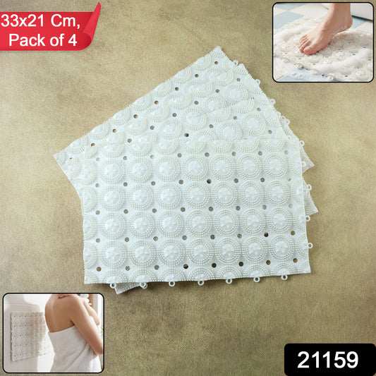 Wukusy anti-slip bathroom massage mat with suction cups, 33x21 cm, set of 4, featuring textured surface for safe shower footing