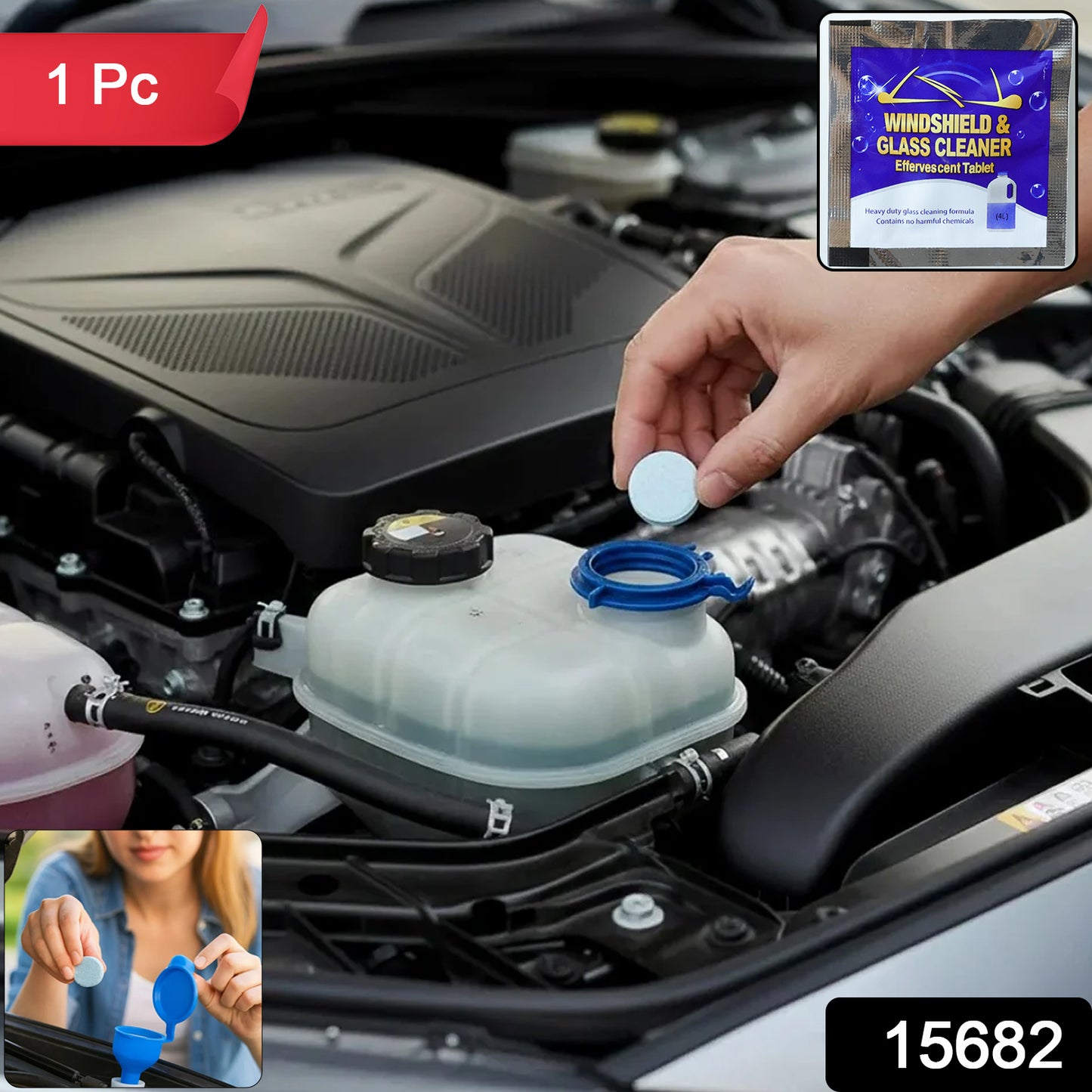 Wukusy car windshield glass cleaning effervescent tablet, single tablet for cleaning and clarifying vehicle windshields.