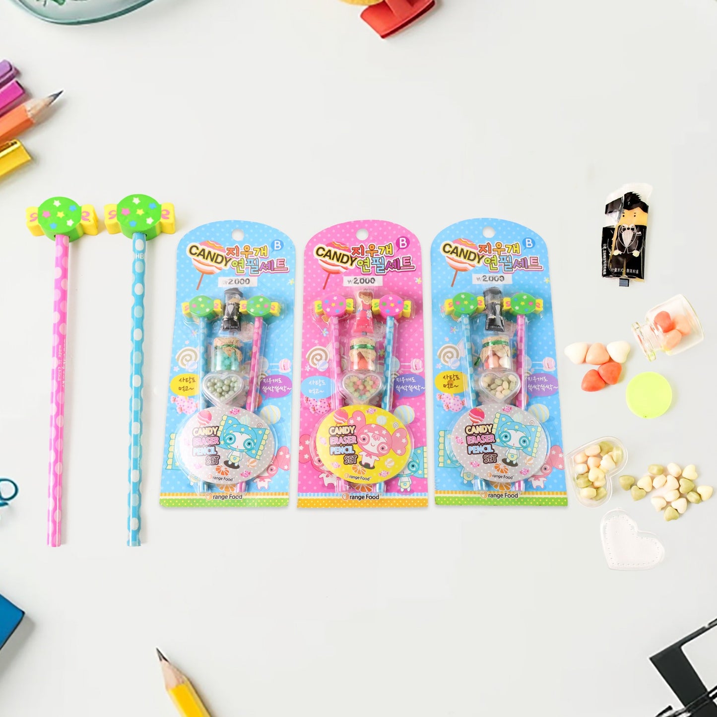 Wukusy fun candy design pencil set with colorful accessories for office use, featuring mix design and playful motifs.