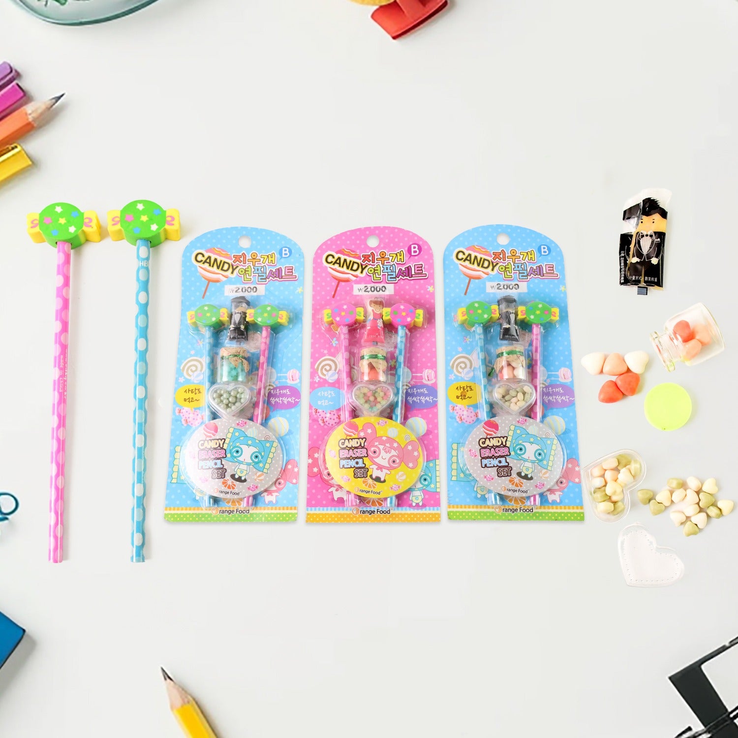 Wukusy fun candy design pencil set with colorful accessories for office use, featuring mix design and playful motifs.