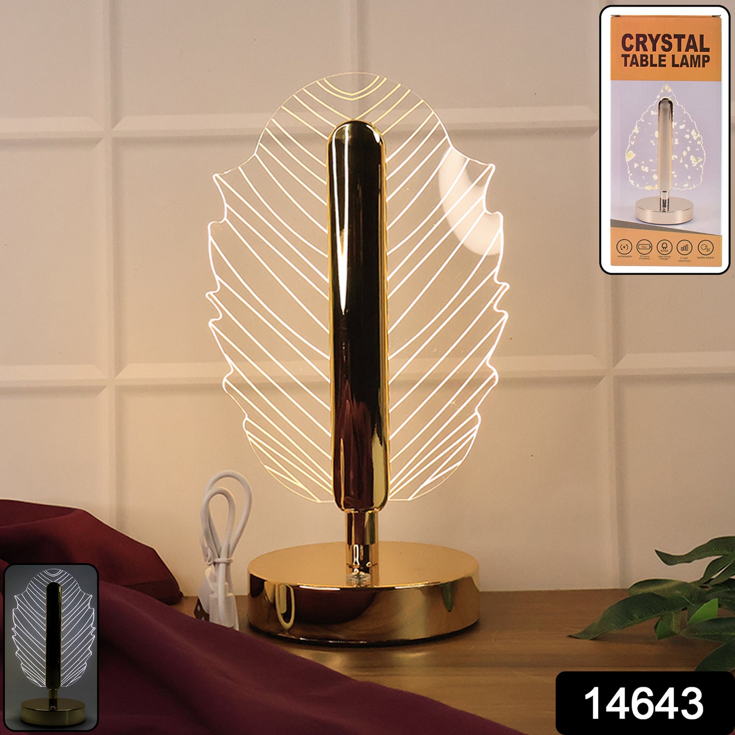 Elegant leaf-shaped crystal table lamp by Wukusy, featuring a sleek design ideal for modern home decor.