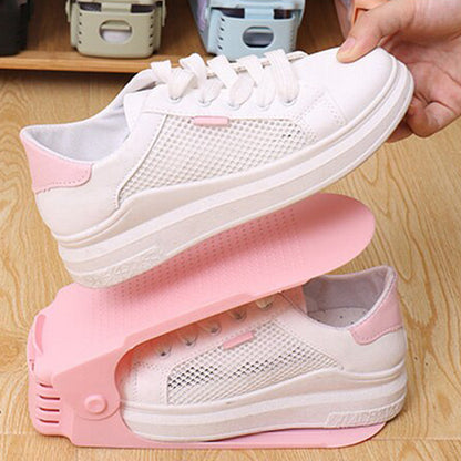 Wukusy 7277 adjustable folding shoe slots organizer with multiple compartments for shoe storage and organization.