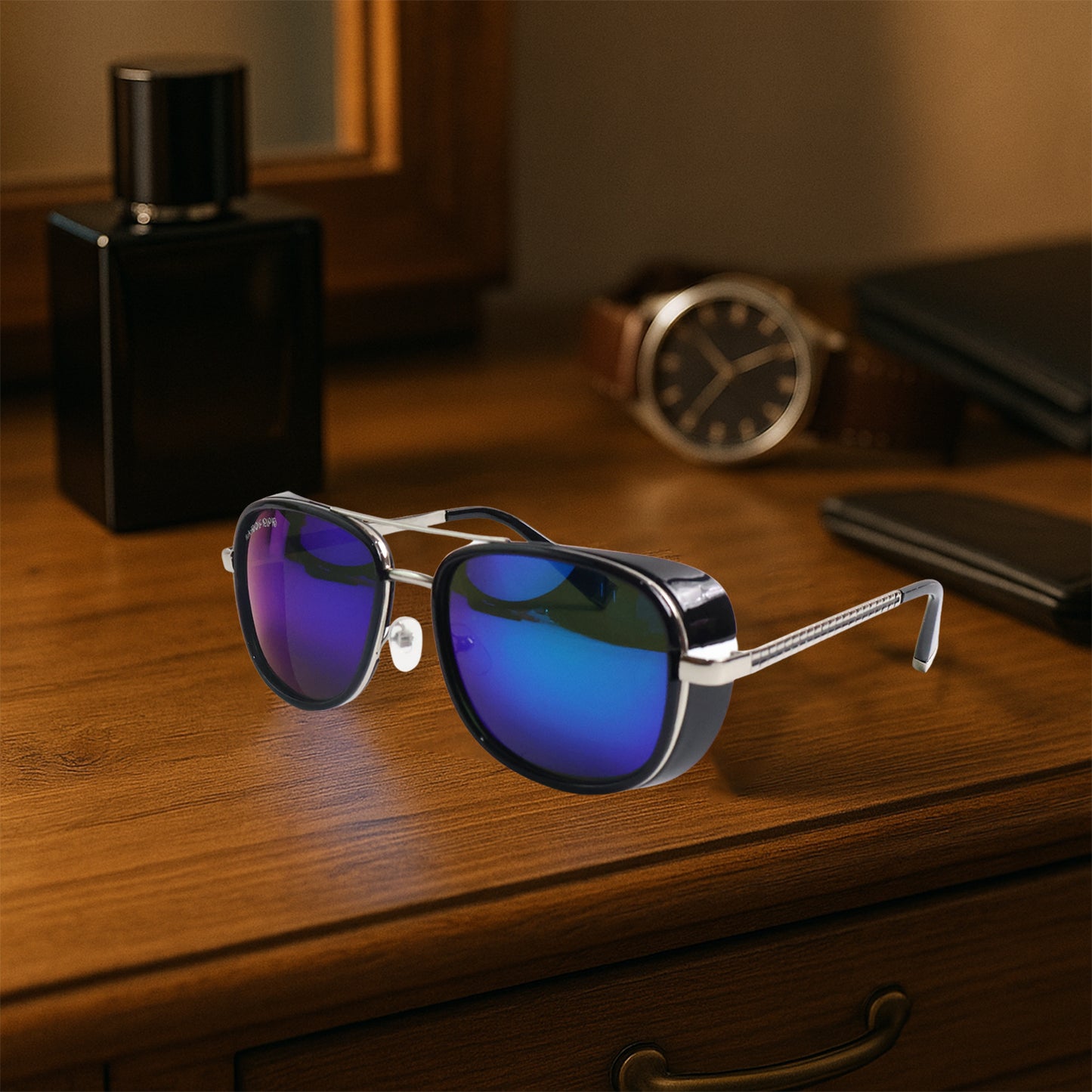 Wukusy stylish polarized aviator sunglasses with metal frames and dark tinted lenses on a white background.
