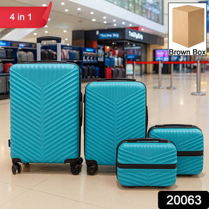 Wukusy 4-in-1 luggage set with durable hard shell suitcases in various sizes, featuring sleek black design and sturdy handles