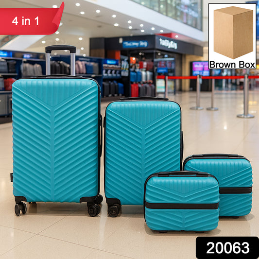 Wukusy 4-in-1 luggage set with durable hard shell suitcases in various sizes, featuring sleek black design and sturdy handles