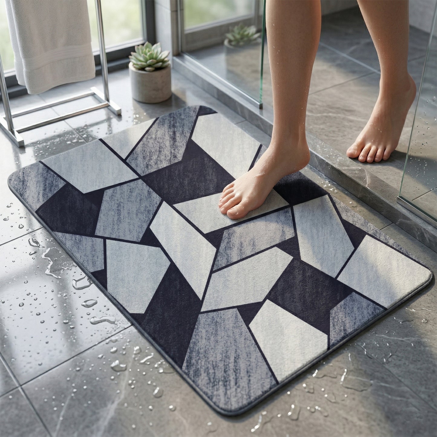 Wukusy geometric anti-slip door floor mat, 90x60 cm, with a modern pattern, designed to prevent slipping and add style to entryways.