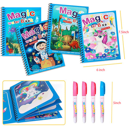 Wukusy Magic Water Coloring Book for kids with magic pen and painting board, featuring quick-dry water-based doodle pages for imaginative play.