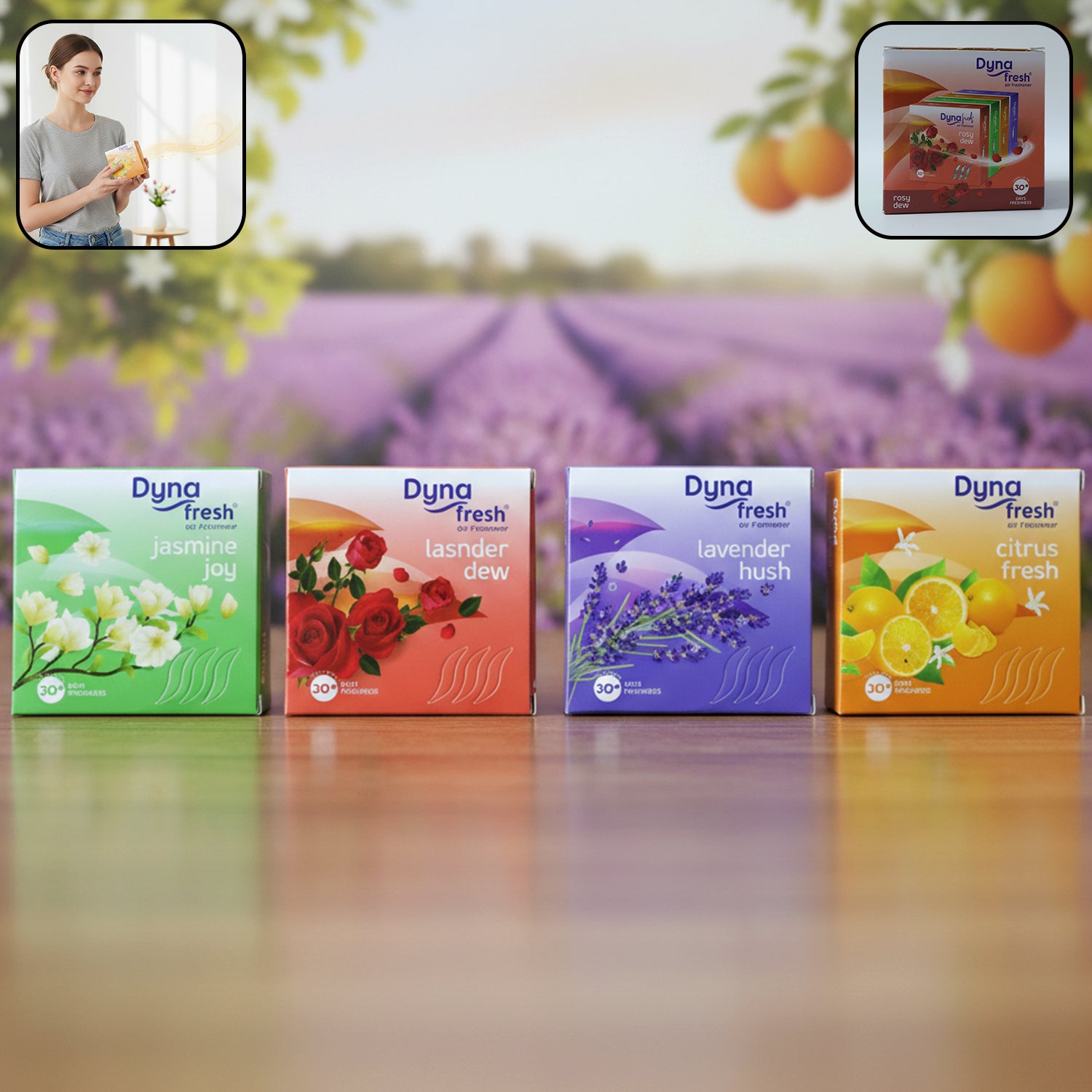 Wukusy Mix Fragrance Air Freshener Combo with four packets, including 200g and 50g scents, displayed in colorful packaging.