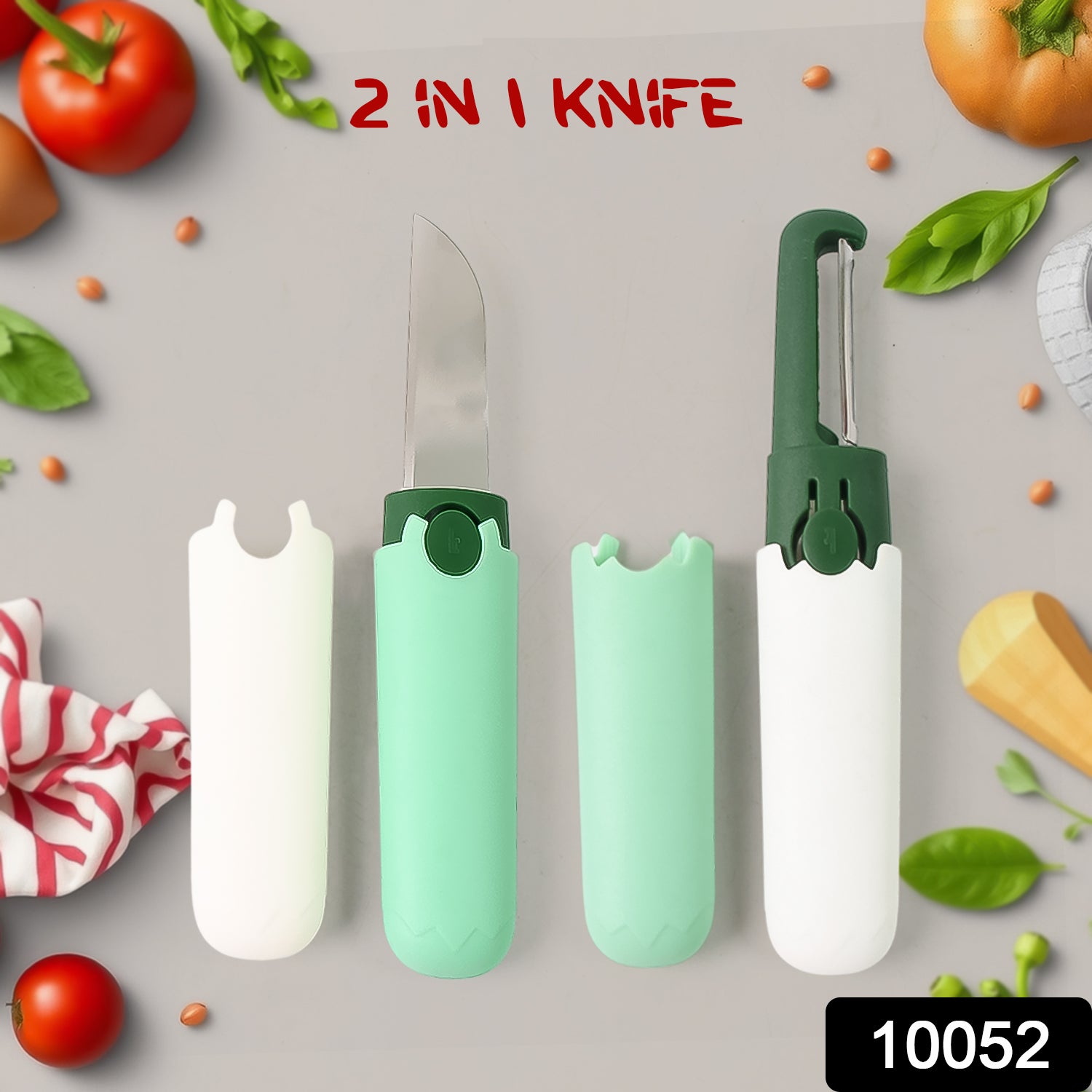 Wukusy multifunctional peeler and fruit knife set with sawtooth edge, suitable for peeling and slicing apples, carrots, and potatoes.