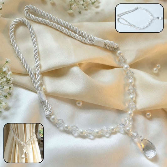 Wukusy luxury crystal and pearl beaded curtain tieback with sparkling beads and elegant design, perfect for decorative window accents