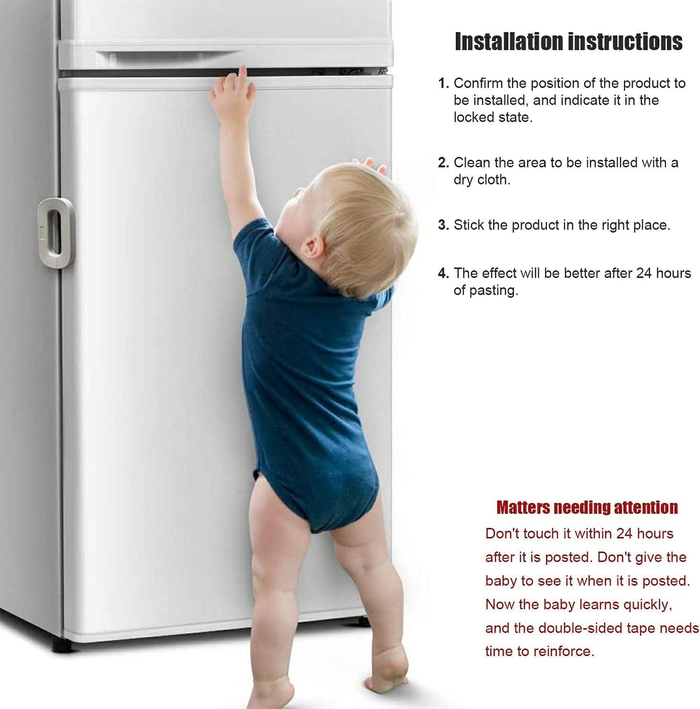 Wukusy fridge freezer door lock for child safety in home and kitchen, securely preventing children from opening the appliance.