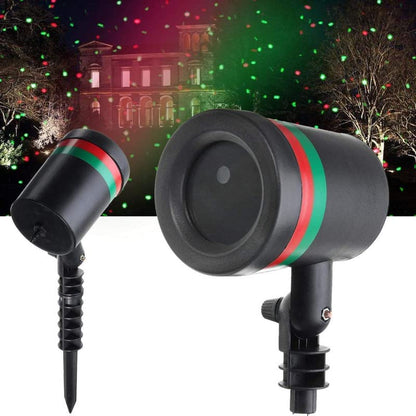 Wukusy 7350 Star Fairy Motion Laser Lights projector displaying multicolored star patterns on a garden lawn for outdoor decor