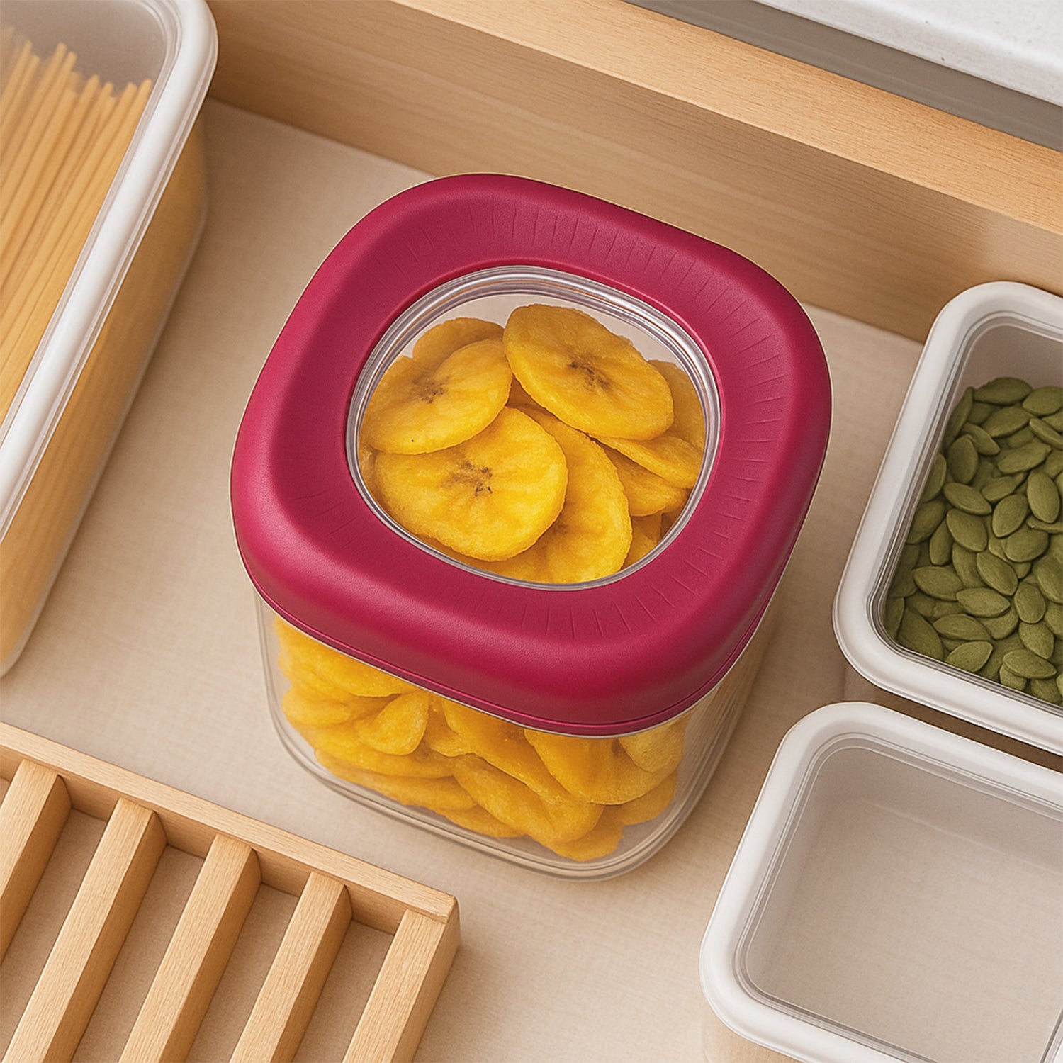 Wukusy transparent twist lock kitchen storage containers set with two 800ml containers, featuring secure locking lids and clear visibility.