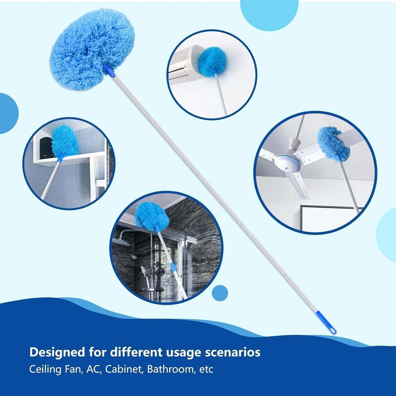 Wukusy premium extendable round cleaning duster, 83.5 cm, with soft microfiber head for dusting and cleaning around the home.