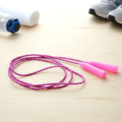 Wukusy kids and adults fitness skipping rope with black handles and red rope for cardio exercise and fun workouts.