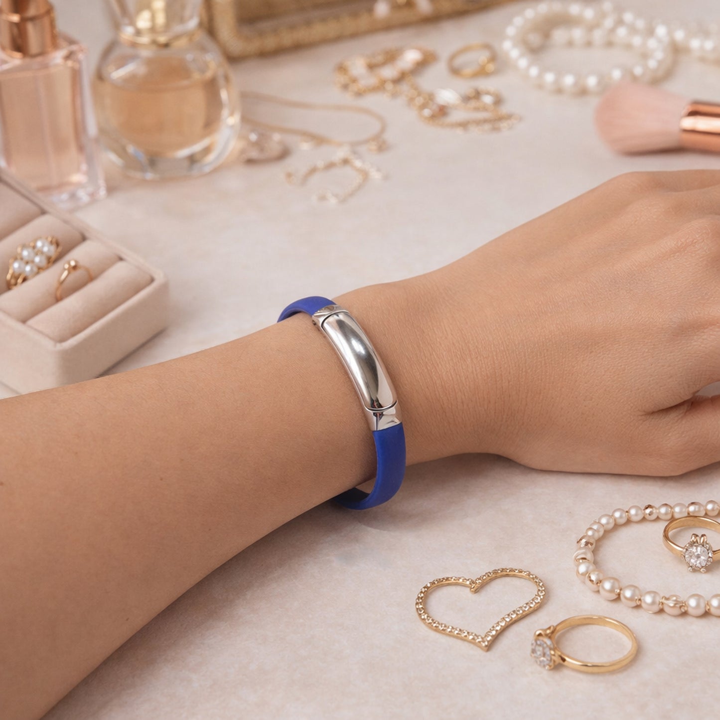 Elegant gold-toned wrist bracelet from Wukusy with intricate design, perfect for stylish accessories.