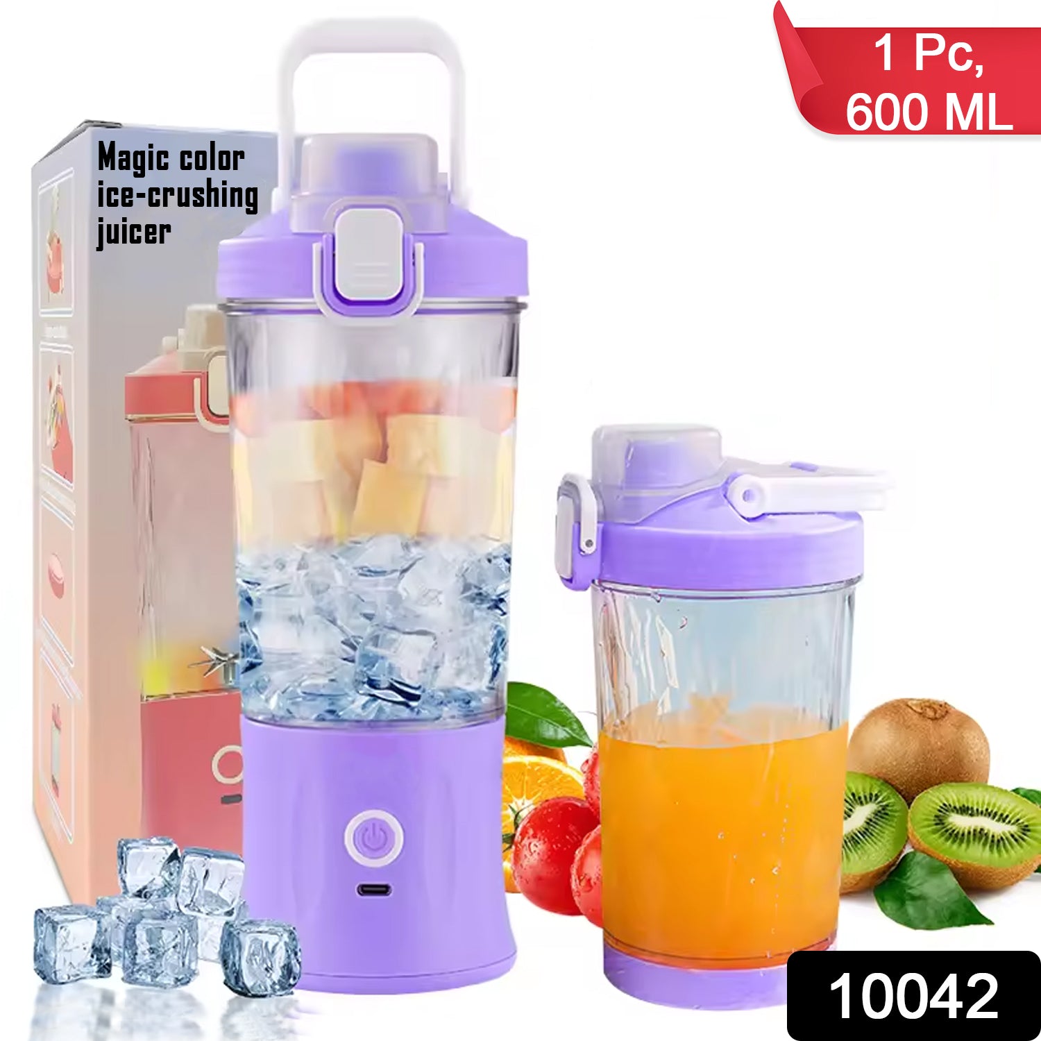 Wukusy electric juicer with multicolor LED lights, 8 blades, 600ml capacity, designed for home kitchen use