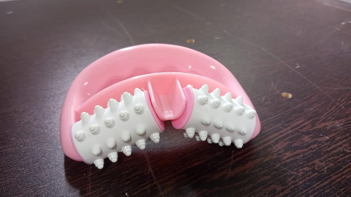 Wukusy 6405 manual round handle plastic massage roller with 2 rollers for cellulite, muscle pain relief, and relaxation on legs, arms, and back