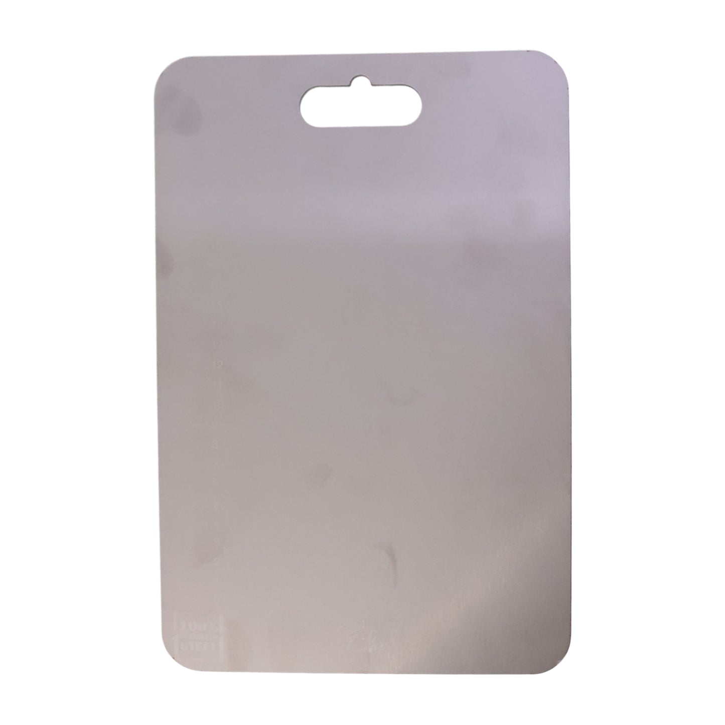Large stainless steel chopping cutting board from Wukusy, with a smooth reflective surface and sturdy edges for food prep.
