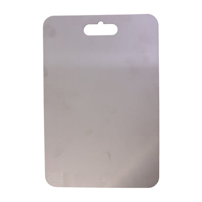 Large stainless steel chopping cutting board from Wukusy, with a smooth reflective surface and sturdy edges for food prep.