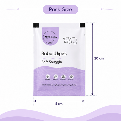 Soft Snuggles Baby Wet Wipes by Wukusy, gentle and soft for cleansing babies and kids, shown in a single package.