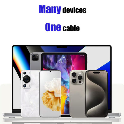 Wukusy 4-in-1 spring fast charging cable for mobile devices, 1.5 meters long with multiple connectors for versatile charging.