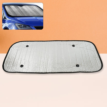 Wukusy car windshield sun shade blocking UV rays, keeps vehicle cool, fits cars, SUVs, trucks, and vans, with reflective surface visible