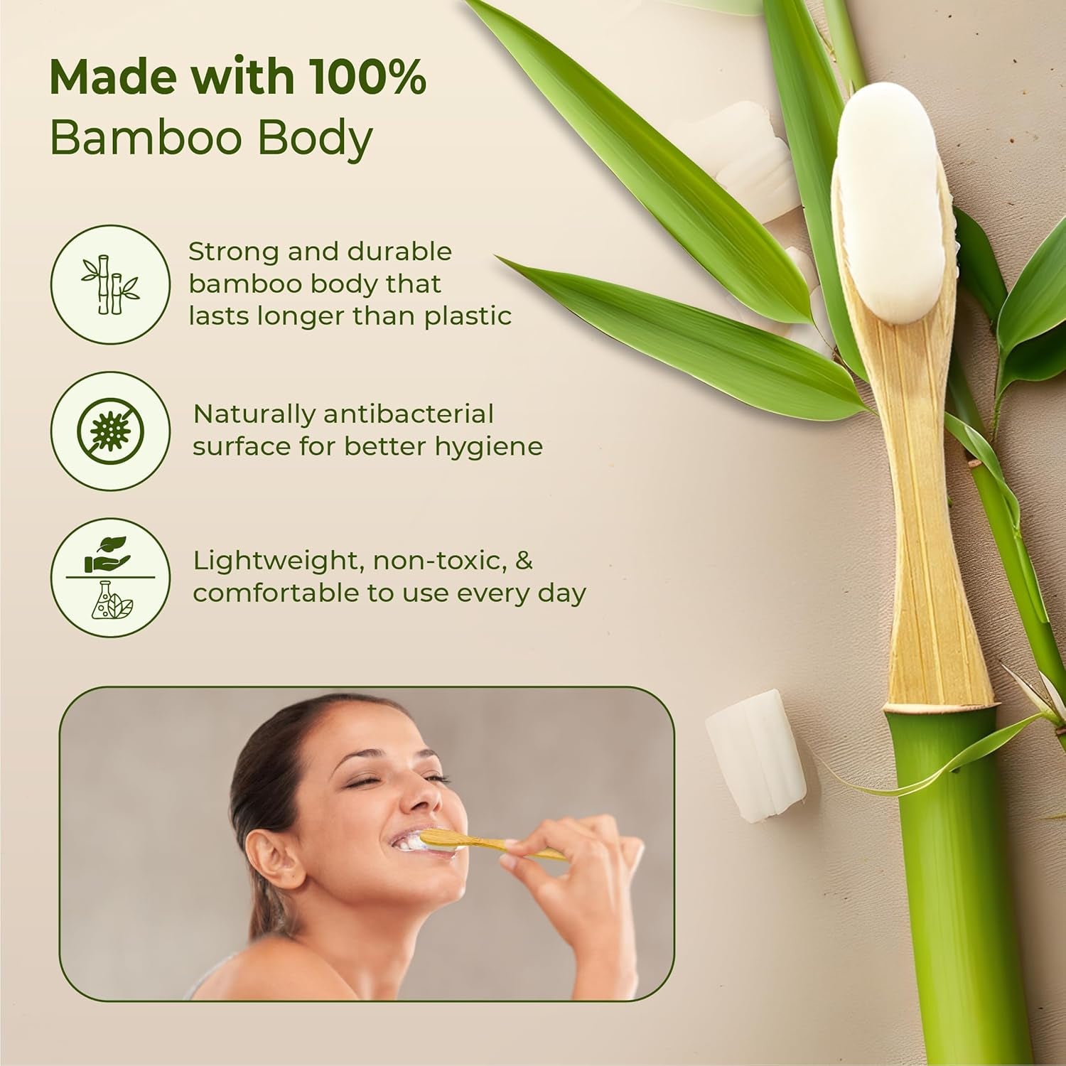 Wukusy eco-friendly bamboo toothbrush with protective travel case, natural wooden handle and soft bristles for sustainable oral care.