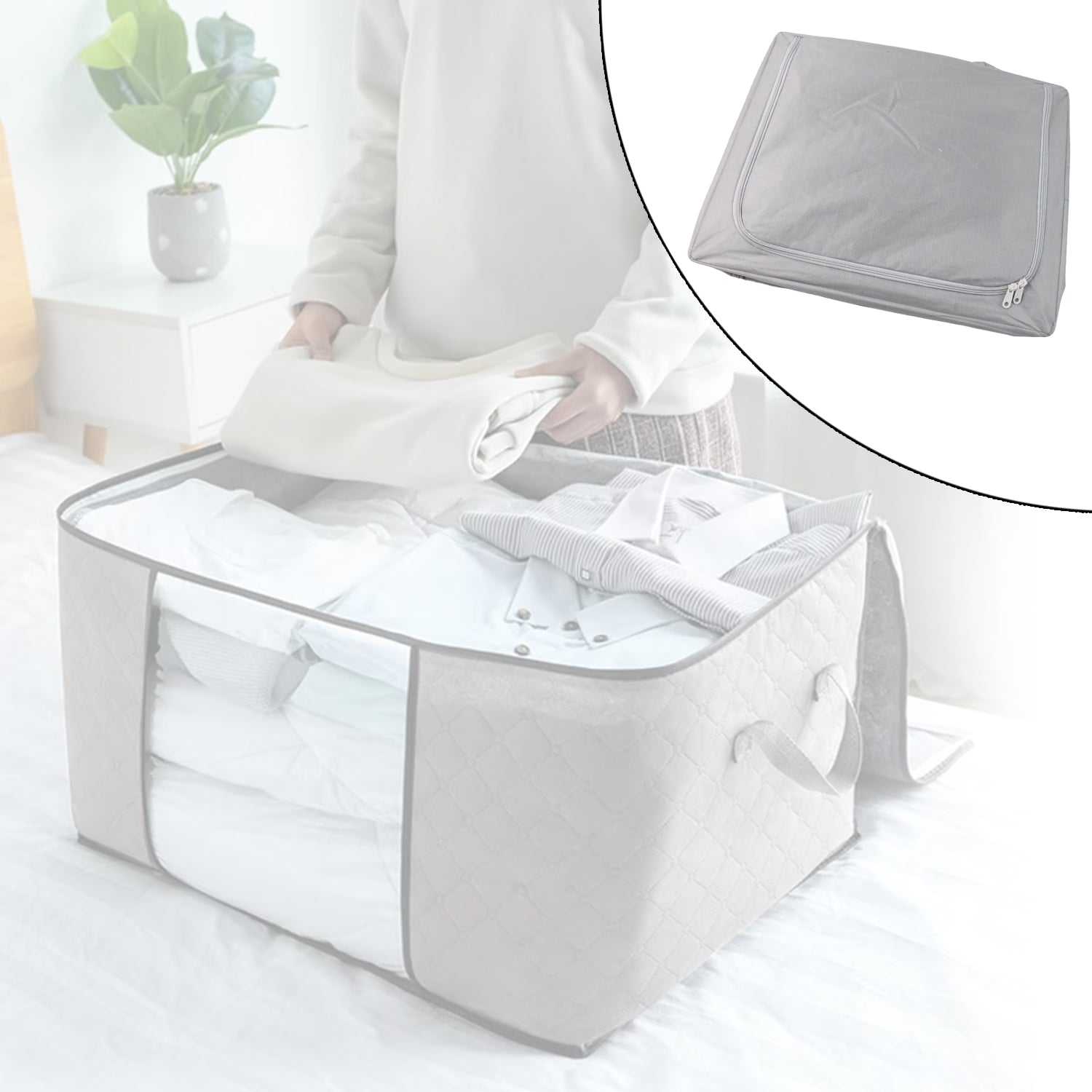 Wukusy storage box with lid and transparent window, 50x40 cm, plastic container for organizing household items.