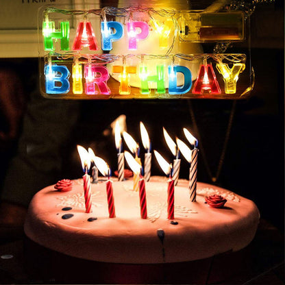 Wukusy 4815 Decoratives Plastic Happy Birthday 13 LED letter string lights in multicolor for outdoor home decor.