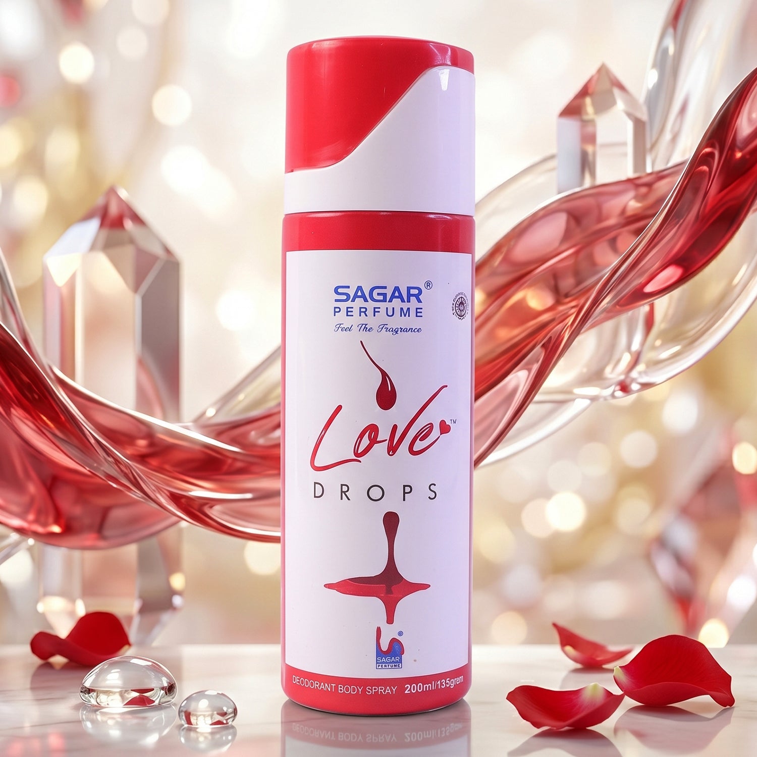 Wukusy Sagar Love Drops perfume deodorant body spray 200ml, long-lasting fragrance with floral and fruity notes.