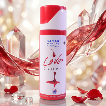 Wukusy Sagar Love Drops perfume deodorant body spray 200ml, long-lasting fragrance with floral and fruity notes.