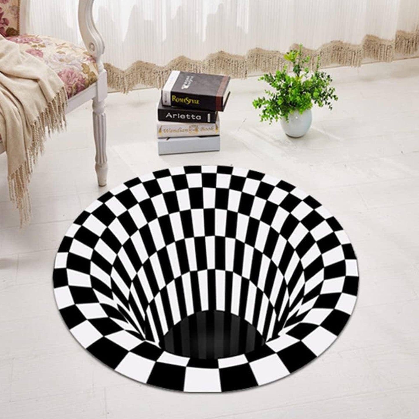Wukusy 3D space round carpet floor mat, non-woven doormat with cosmic design, 78 cm diameter for home improvement.