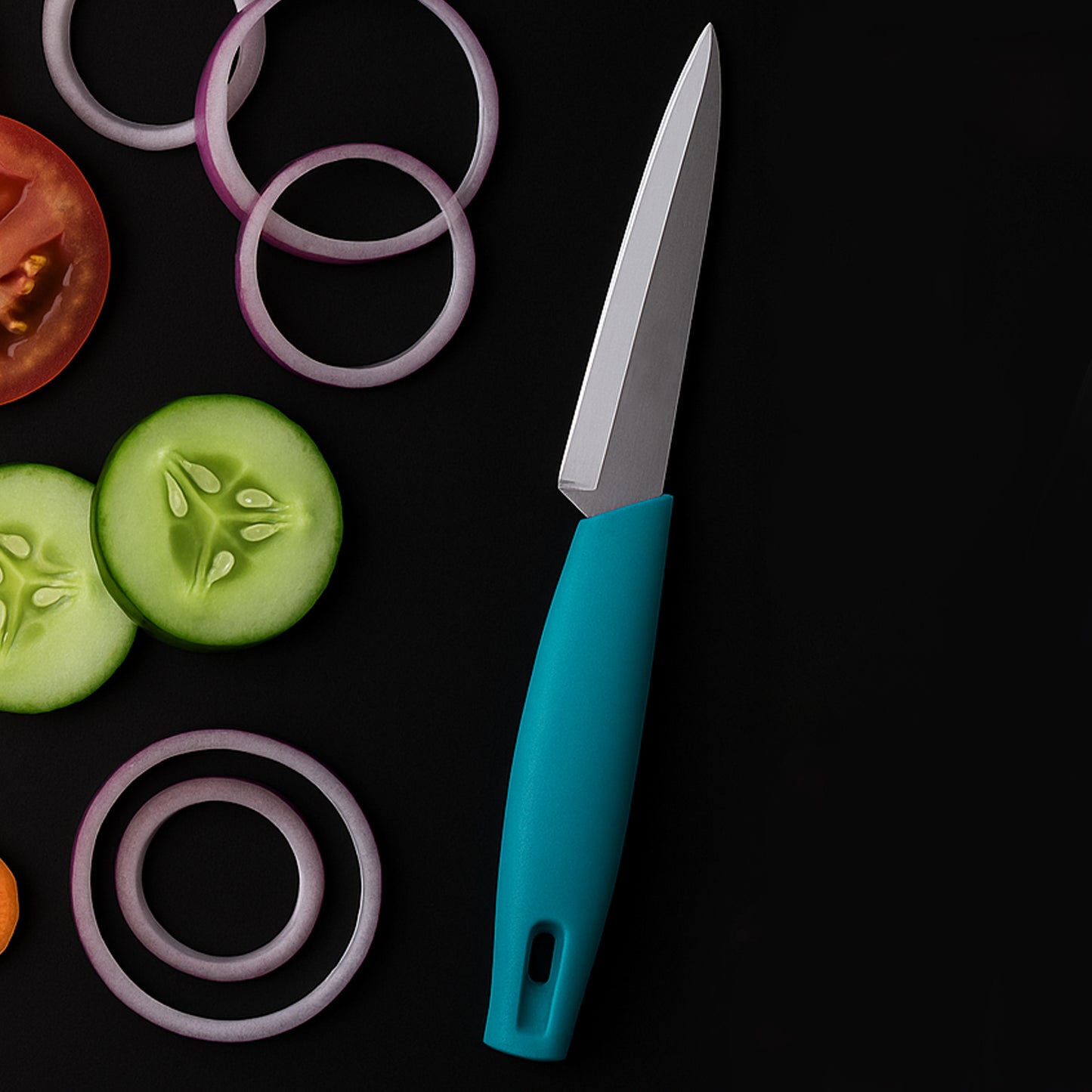 Wukusy Supermom premium stainless steel kitchen utility knife with black handle, ideal for slicing and chopping in home kitchen.