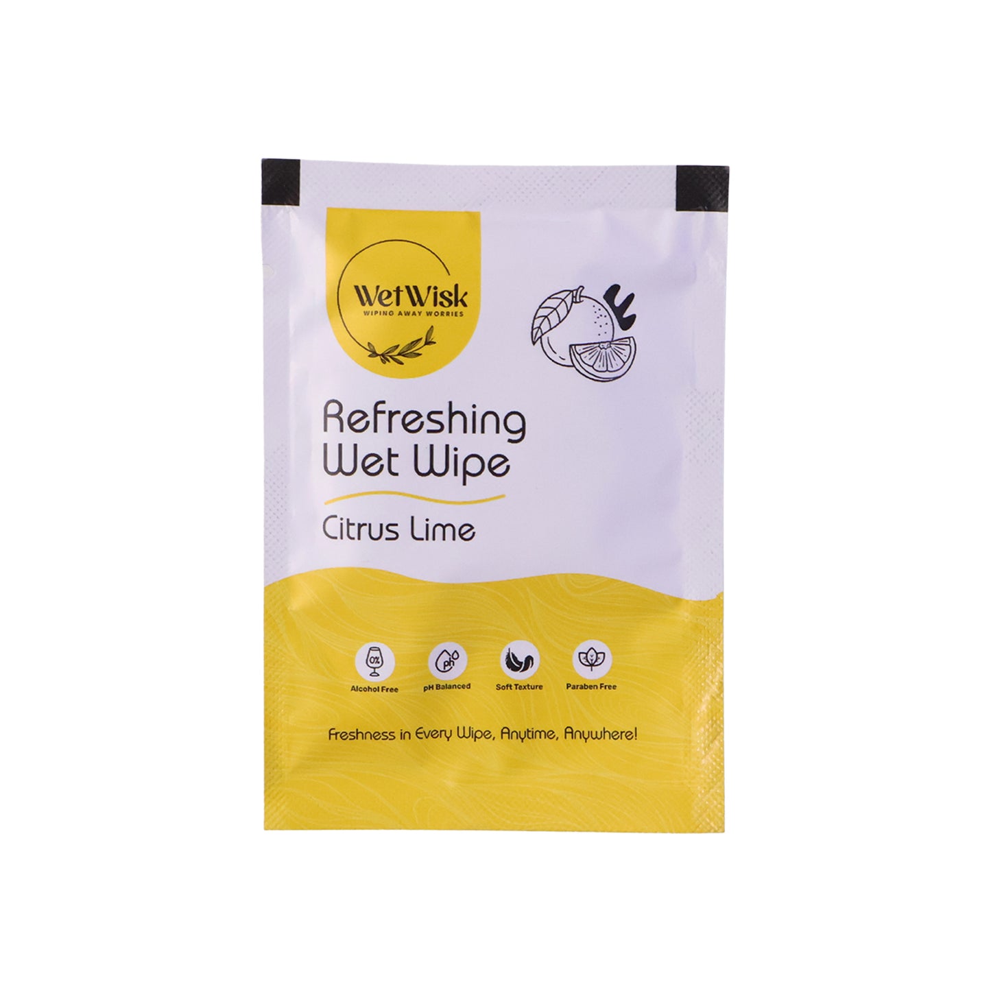 Wukusy citrus lime refreshing wet wipe for face, hands, and body, fresh cleansing and moisturizing in a single pack