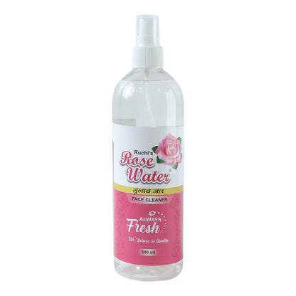 Wukusy rose water face cleanser spray bottle, 500ml, with clear label and spray nozzle, ready for skincare use