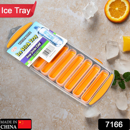 Wukusy 7166 water bottle long stick ice cube tray with colorful silicone bottom, easy push pop-out narrow ice stick molds.