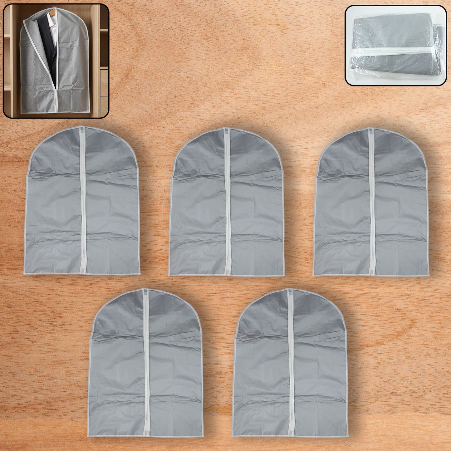Set of five Wukusy breathable garment suit covers in 60-80 cm size for clothing protection, shown in the image.