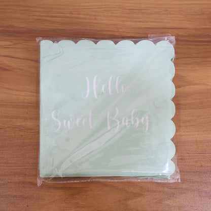 Wukusy Hello Sweet Baby party paper napkins, 31x31 cm, set of 24, featuring cute baby-themed design for celebrations