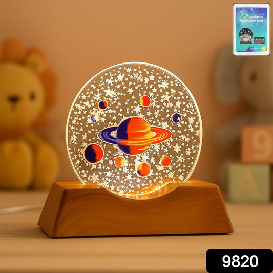 Wukusy 3D creative visualization LED night lamp, modern home decor light on a wooden surface, warm ambient glow.