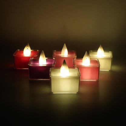 Set of six Wukusy LED flameless tealight candles for home decor, realistic flickering light, safe and decorative.