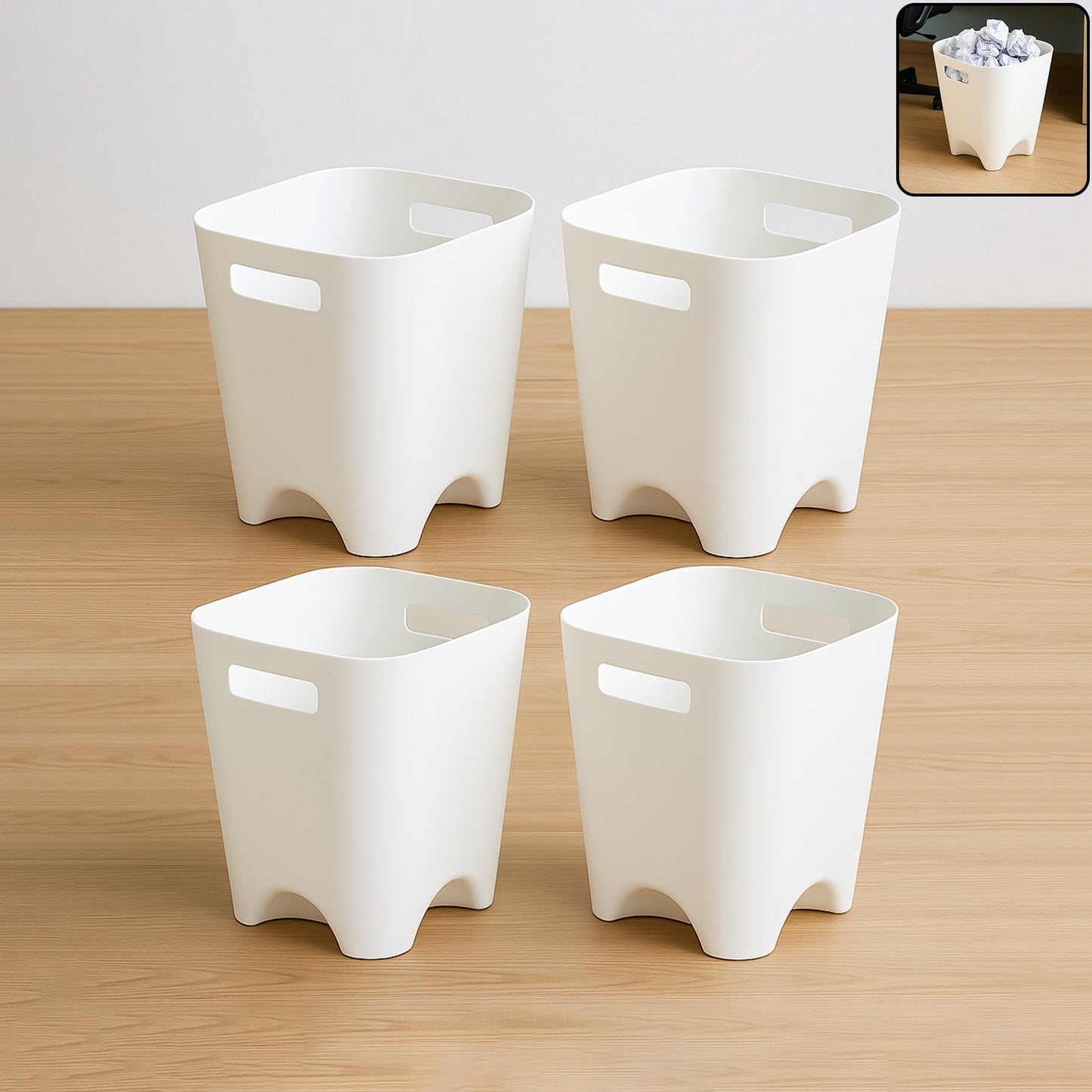 Set of four Wukusy modern plastic dustbins for waste paper, ideal for home and kitchen use.