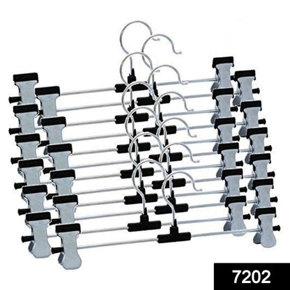 Set of 12 Wukusy 7202 home improvement hangers with 2 adjustable anti-rust clips for clothing or fabric organization.