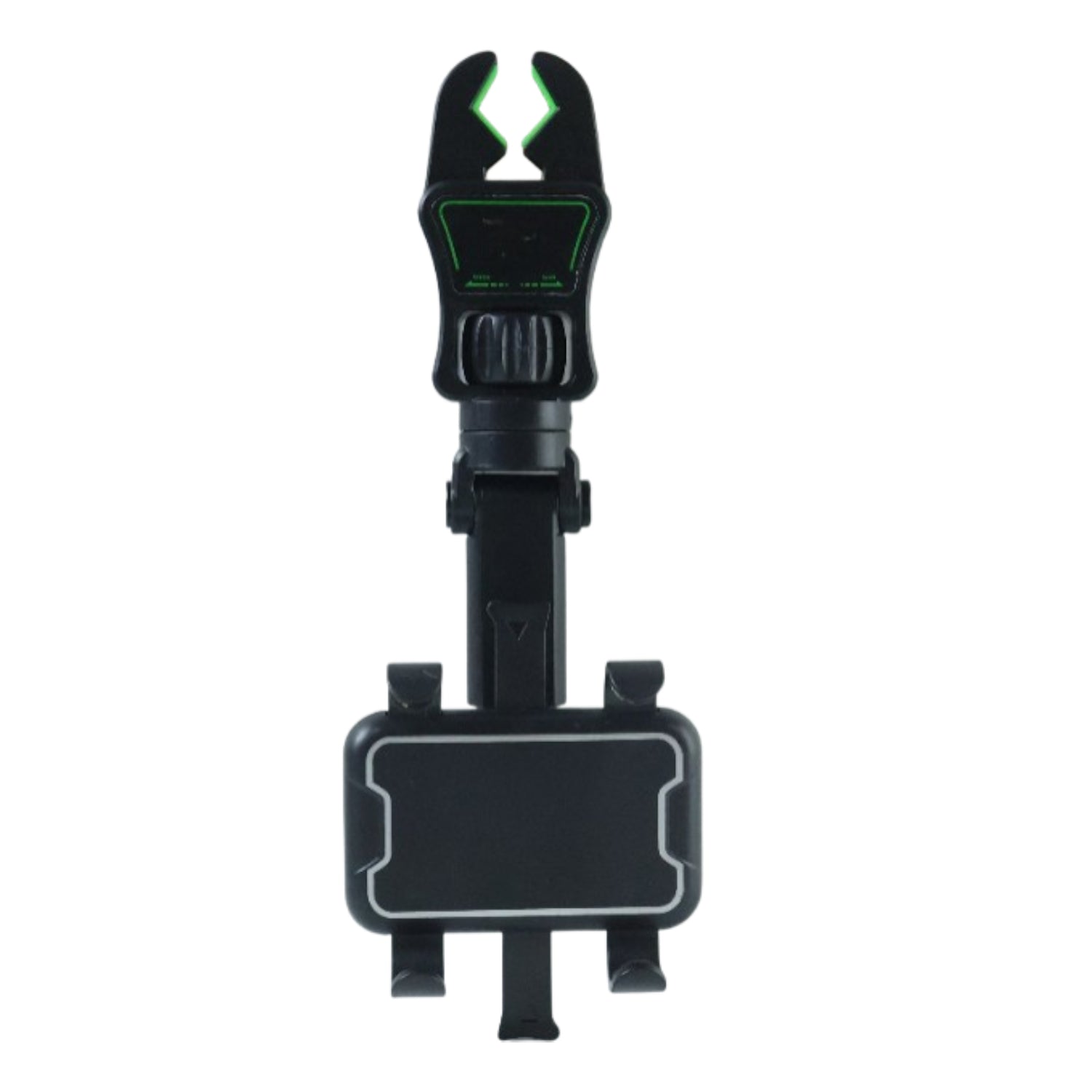 Wukusy 360-degree adjustable car rearview mirror phone holder attached to mirror, holding a mobile phone securely.