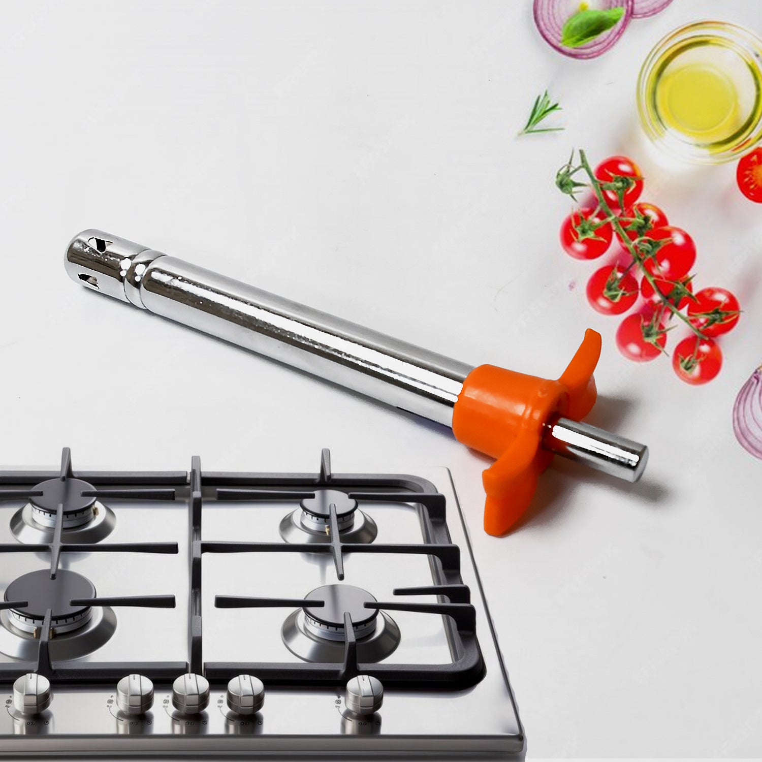 Wukusy 2-in-1 stainless steel kitchen combo lighter with vegetable cutter and peeler, durable gas lighter set for cooking and peeling tasks