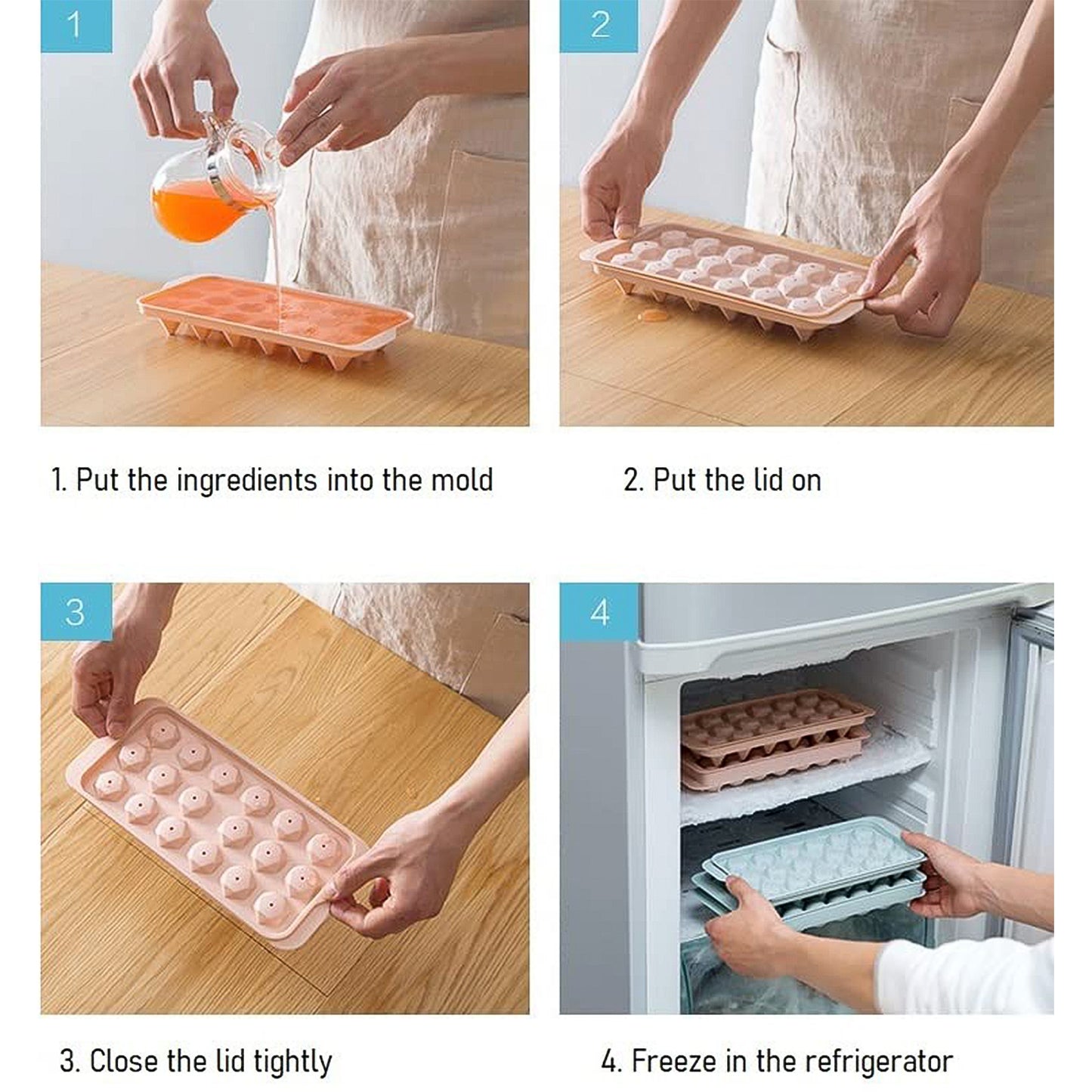 Wukusy durable plastic ice cube tray with 12 compartments for making ice cubes in a home kitchen setting