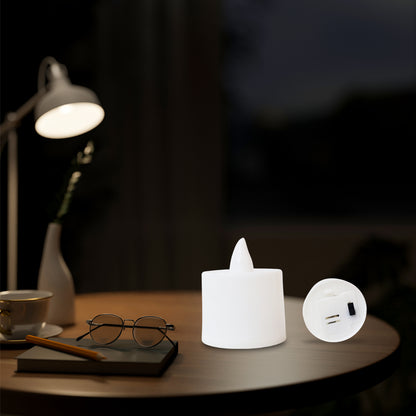 Blue LED tea light candles from Wukusy, set of 24, glowing with soft blue light, ideal for ambiance and decorative lighting.