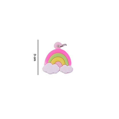 Set of 10 cute rainbow cloud bag charm keychains by Wukusy, featuring colorful cloud and rainbow designs for bags and accessories.