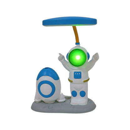 Kids astronaut LED study table lamp by Wukusy with built-in pencil sharpener, featuring a playful astronaut design for children's desks.
